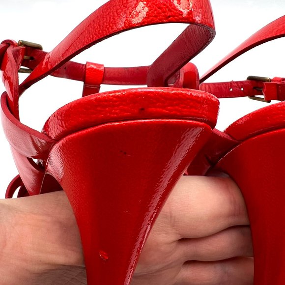 YSL Yves Saint Laurent Tribute Red Patent Sandals 37 - Picture 8 of 16